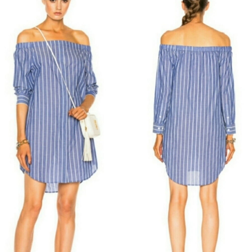 Equipment Femme Gretchen Off-The-Shoulder Tunic Dress Shirtdress Nwt S Small